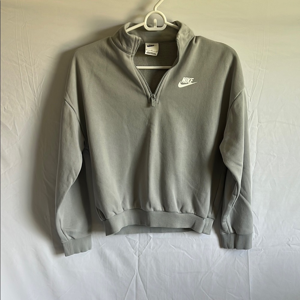 Nike Gray Sweatshirt with Classic Swoosh and Quarter-Zip